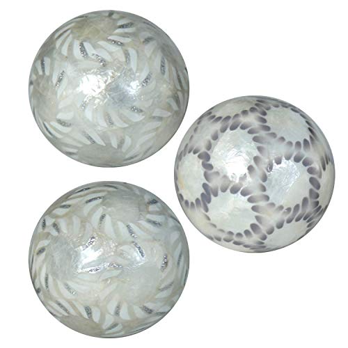 DONREGALOWEB Set mit 3 Kugeln aus Perlmutt, verziert mit Motiven in Silber, Perlmutt, 10 cm Durchmesser von DonRegaloWeb