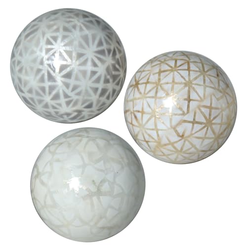 DONREGALOWEB Set von 3 Perlmuttkugeln verziert mit Zeichnungen in Silber und Gold 10 cm von DonRegaloWeb