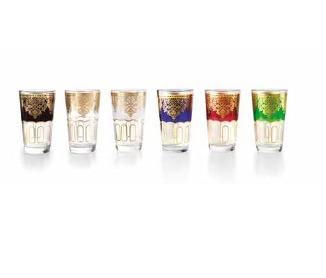 DonRegaloWeb 6er-Set Teegläser aus farbigem Glas mit goldenem Ethno-Muster, Mehrfarbig, 9 cm von DonRegaloWeb