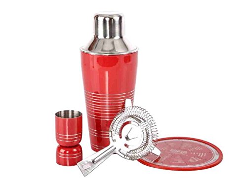 DONREGALOWEB Cocktail-Set aus Edelstahl in Metall und Rot, bestehend aus Rezept, Sieb und Messbecher, 750 ml von DonRegaloWeb