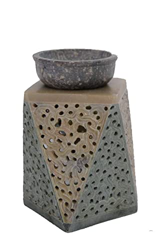 DONREGALOWEB Duftlampe aus Jaspis durchbrochen 6,5 x 6,5 x 12 cm, Braun und Grün, 6.5x6.5x12 cm von DonRegaloWeb