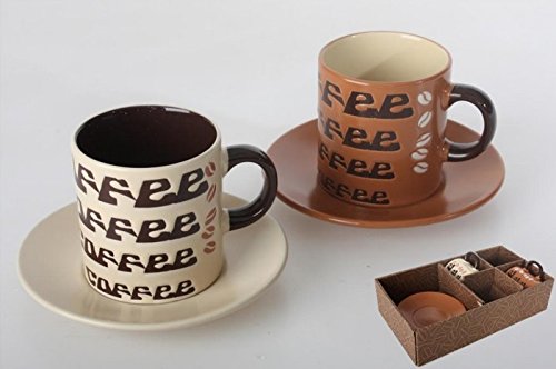 DonRegaloWeb - Set mit 4 Kaffeetassen mit Keramikplatte Kapazität von 200cc in beige und braun von DonRegaloWeb