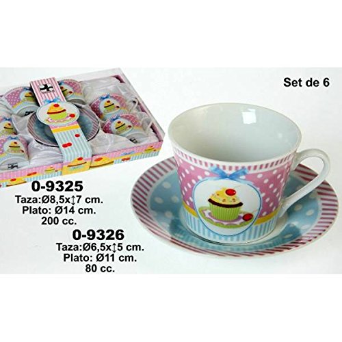 DONREGALOWEB Set mit 6 Tassen mit Untertasse aus Keramik, dekoriert mit Cupcake, Tasse 6,5 x 5 cm von DonRegaloWeb