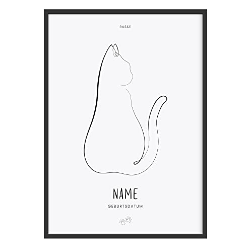 Donari® Personalisiertes Katzenposter in A3 ohne Rahmen • Individuelles Katzen Wandbild in Schwarz-Weiß • Personalisiertes Geschenk (A3, Katze 2) von Donari