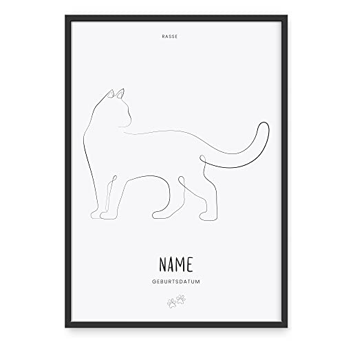 Donari® Personalisiertes Katzenposter in A3 ohne Rahmen • Individuelles Katzen Wandbild in Schwarz-Weiß • Personalisiertes Geschenk (A3, Katze 3) von Donari