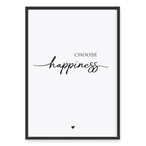 Donari® Sprüche Poster Choose Happiness in A4 ohne Rahmen • Wanddeko in schwarz weiß Wohnzimmer • Kunstdruck Home Deko (A4, Happiness) von Donari