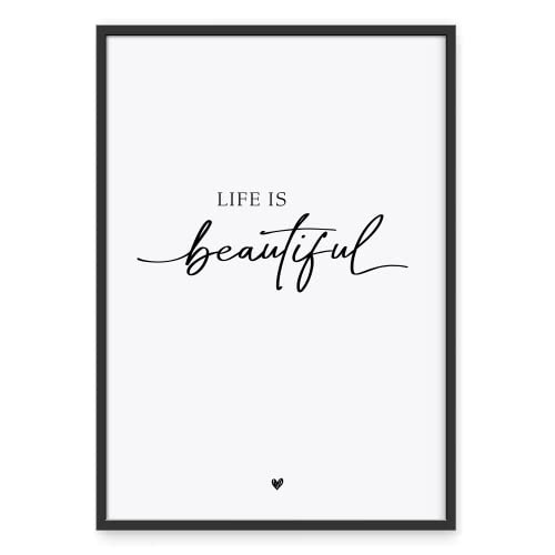 Donari® Sprücheposter Life is beautiful in A3 ohne Rahmen • Wanddeko in schwarz weiß Wohnzimmer • Kunstdruck Home Deko (A3, Beautiful) von Donari