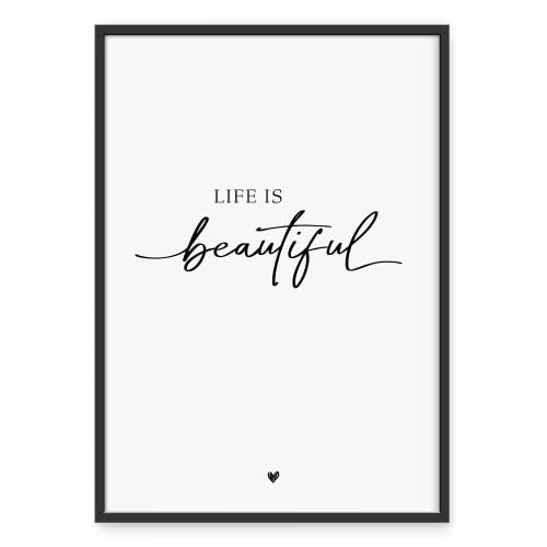 Donari® Sprücheposter Life is beautiful in A4 ohne Rahmen • Wanddeko in schwarz weiß Wohnzimmer • Kunstdruck Home Deko (A4, Beautiful) von Donari
