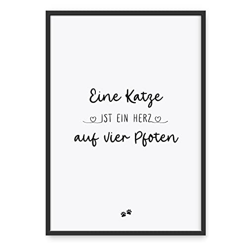 Donari ® Poster Katzensprüche in A4 ohne Rahmen • Wanddeko mit Spruch in Schwarz Weiß für Wohn- & Schlafzimmer • Geschenk für Tierbesitzer (A4, Katze - Herz) von Donari