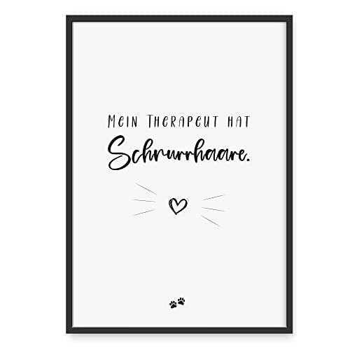 Donari ® Poster mit Katzensprüchen in A4 ohne Rahmen • Wanddeko in Schwarz Weiß für Wohn- & Schlafzimmer • Geschenk für Tierbesitzer (A4, Katze - Therapeut) von Donari