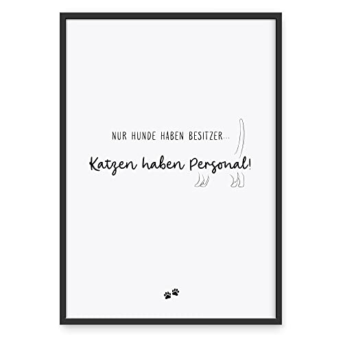 Donari ® Poster mit Tiersprüchen in A3 ohne Rahmen • Wanddeko in Schwarz Weiß für Wohn- & Schlafzimmer • Geschenk für Katzenbesitzer (A3, Katze - Personal) von Donari