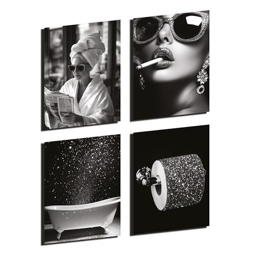 Donari Bild Badezimmer - WC Bilder für Toilette Schwarz Weiß modern und lustige Deko - Badezimmerdeko Poster Set 4er mit Rahmen (Motiv 1, 21x30 cm, Ohne Rahmen) von Donari