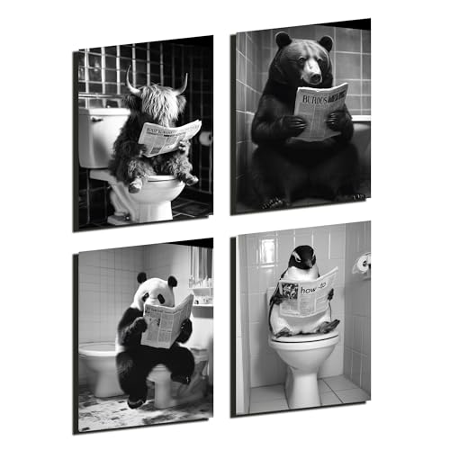 Donari Bild Badezimmer - WC Bilder für Toilette Schwarz Weiß modern und lustige Deko - Badezimmerdeko Poster Set 4er mit Rahmen (Motiv 2, 21x30 cm, Ohne Rahmen) von Donari
