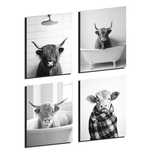 Donari Bild Badezimmer - WC Bilder für Toilette Schwarz Weiß modern und lustige Deko - Badezimmerdeko Poster Set 4er mit Rahmen (Motiv 3, 21x30 cm, Ohne Rahmen) von Donari