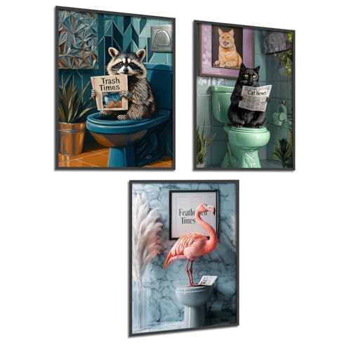 Donari Bild Badezimmer - WC Bilder für Toilette Schwarz Weiß modern und lustige Deko - Badezimmerdeko Poster Set 4er mit Rahmen (Motiv 6, 21x30 cm, Ohne Rahmen) von Donari