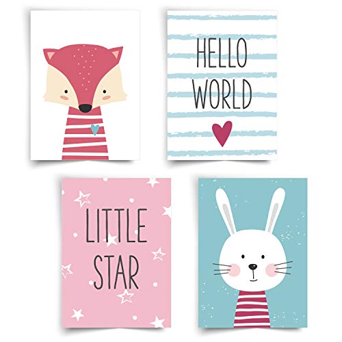 Donari - Liebevoll gestaltetes 4er Set Poster für Kinder in A4 - Poster für das Kinder- und Babyzimmer - Tolles Geschenk für Babyparty (Mädchen) von Donari