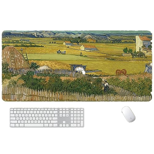 Donboly Abstrakte Malerei Erweiterte Gaming Computer Maus Mat, Rustikaler Stil Schreibtisch Mat Mauspad xxl, Große Gaming Maus Mat mit genähten Kanten Tischmatte (90x40cm, 5) von Donboly