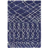 Blauer Shaggy Teppich im Skandi Design Muster in Cremefarben von Doncosmo