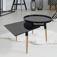 Design Sofatisch in Schwarz Hochglanz und Bambus zwei unterschiedlichen Platten von Doncosmo