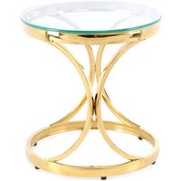 Glas Tisch mit runder Klarglasplatte Ringgestell in Goldfarben von Doncosmo