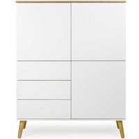 Highboard grifflos Weiß mit Eiche furniert von Doncosmo