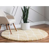 Hochflor Teppich rund 150 cm in Gelb Cremefarben von Doncosmo