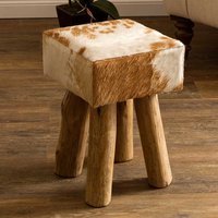 Hocker mit Fell im Landhausstil Vierfußgestell aus Holz von Doncosmo