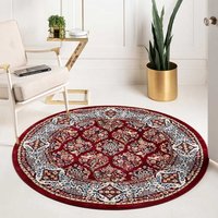 Orient Stil Teppich rund in Dunkelrot Cremefarben von Doncosmo