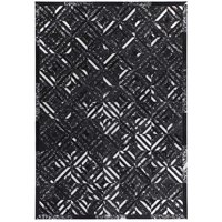 Patchwork Teppich in Schwarz und Silberfarben kurzem Echtfell von Doncosmo