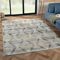 Pflegeleichter Teppich 170x240 cm in Blau - Cremefarben Kurzflor von Doncosmo