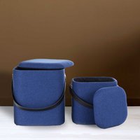 Polsterhocker Set in Blau Webstoff Truhe (zweiteilig) von Doncosmo