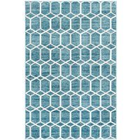 Rechteckiger Teppich Blau mit geometrischem Muster Cremefarben von Doncosmo