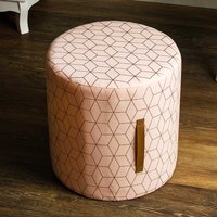 Rosa Stoff Pouf mit geometrischem Muster Goldfarben von Doncosmo