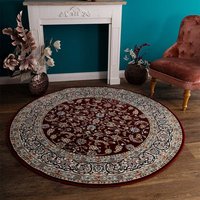 Runder Orient Stil Teppich in Dunkelrot Cremefarben von Doncosmo