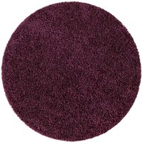 Shaggy Teppich Hochflor 120 cm und 150 cm rund Aubergine-Lila von Doncosmo