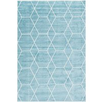 Skandi Stil Teppich in Hellblau und Cemefarben geometrischem Muster von Doncosmo