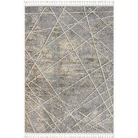 Struktur Teppich mit Fransen in Beige & Grau drei Größen von Doncosmo