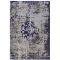 Vintage Kurzflor Teppich in Blau und Grau 1 cm hoch von Doncosmo