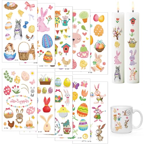 10 PCS Kerzentattoo,6.8x12cm Wassertransferdruck, DIY asserschiebefolie Kerzen,wasserschiebefolie Kerzen,Kerzenfolie,kerzenaufkleber Sticker,Adventskerze Kerzen dekorieren (Ostern) von Dondeen