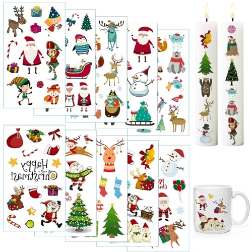 10 PCS Kerzentattoo,6.8x12cm Wassertransferdruck, DIY asserschiebefolie Kerzen,wasserschiebefolie Kerzen,Kerzenfolie,kerzenaufkleber Sticker,Weihnachten Kerzen dekorieren (Weihnachten) von Dondeen