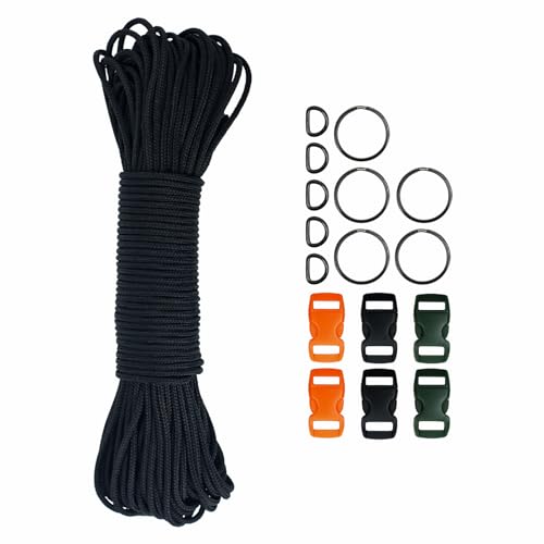 20m Paracord 2mm, Paracord 275 Nylon Seil 3 Kernsträngen Schnur reißfester Nylonschnur und Langlebig für Zelte,Handgefertigte (Schwarz, 2mm X 20M) von Dondeen