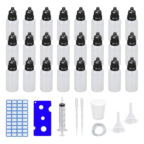 Dondeen 24 Stück Tropfflasche 20ml,Plastikflaschen Reiseflasche Quetschflaschen LiquidFlaschen,Trichter Messbecher Etiketten Transfer Pipette Spritzen für Liquids(20ml) von Dondeen