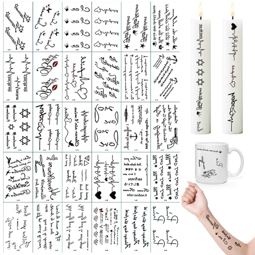 30 PCS Kerzentattoo,5.7x9.7cm Wassertransferdruck, DIY asserschiebefolie Kerzen,wasserschiebefolie Kerzen,Kerzenfolie,kerzenaufkleber Sticker, Kerzen dekorieren (A) von Dondeen