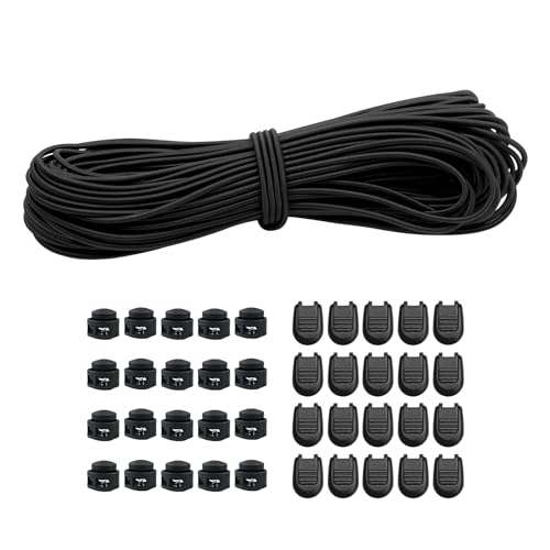 30m Elastische Gummischnur 3mm Elastische Runde Schnur Elastische Dehnbare Schnur Mit 20Pcs Reißverschluss Pull Cord Lock Cord,20PCS Doppel-Loch Frühling für Rucksack,Schnürsenkel(Schwarz, 3mm*30m) 30m Elastische Gummischnur 3mm Elastische Runde Schnur Elastische Dehnbare Schnur Mit 20Pcs Reißverschluss Pull Cord Lock Cord,20PCS Doppel-Loch Frühling für Rucksack,Schnürsenkel(Schwarz, 3mm*30m) von Dondeen