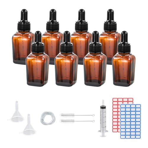 Dondeen Pipettenflasche 20ml,8 pcs braunglas glasflasche pipette,Apothekerflasche,tropfflasche,mit Spritze Trichter,für ätherische Öle, Parfümöle, Flüssigfarbstoffen Aromatherapie Mischungen (20ml) von Dondeen