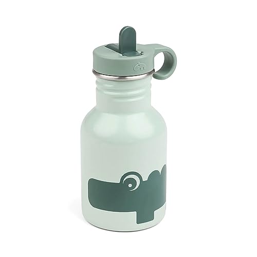 Done by Deer Edelstahl Flasche Croco Grün - 350 ml - Robuste Kinder Trinkflasche mit einen praktischen Trinkhalm - Ø7 x H 15 cm, Edelstahl 18/8, Deckel: PP von Done by Deer