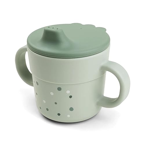 Done by Deer Foodie Trinklernbecher Happy dots Grün, 2-in-1 - Kinderbecher mit Henkel und Trinkbecher mit Deckel, Schnabeltasse: 100% PP, Dichtungsring: 100% Silikon alle Teile in Lebensmittelqualität von Done by Deer