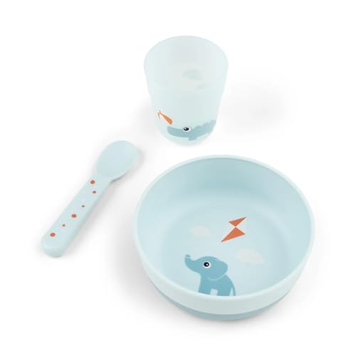 Done by Deer Baby Geschirr Set Foodie – Erstes Esslern Set mit Schüssel rutschfest, Becher & Löffel – Babygeschirr BPA-frei, mikrowellen- & spülmaschinengeeignet – Playground Blau von Done by Deer