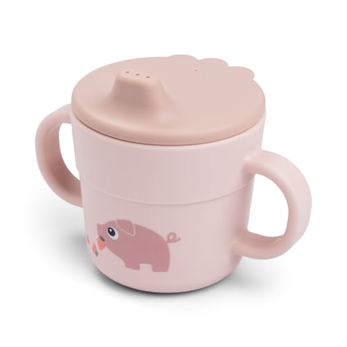 Done by Deer Foodie Trinklernbecher Tiny farm Rosa, 2-in-1 - Kinderbecher mit Henkel und Trinkbecher mit Deckel, Schnabeltasse: 100% PP, Dichtungsring: 100% Silikon alle Teile in Lebensmittelqualität von Done by Deer