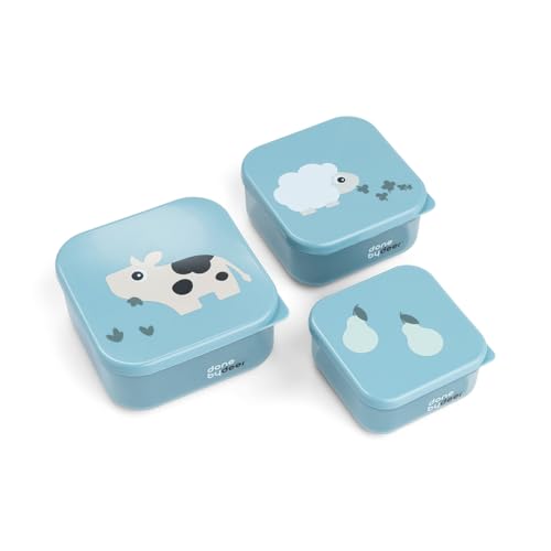 Done by Deer Snackbox-Set 3-er Pack Tiny farm Blau - Praktischen Snackboxen in drei verschiedenen Größen - Box: 100% PP, Deckel: 100% PE in Lebensmittelqualität von Done by Deer